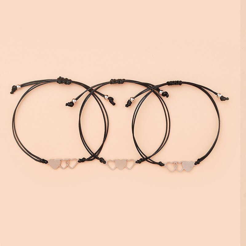 3 pçs correspondência coração irmã cartão pulseira de aço inoxidável artesanal trançado charme pulseira amizade jóias presente para meninas