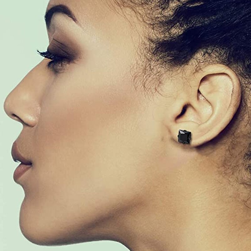 10 Pairs of Stainless Steel Stud Earrings Unisex Round CZ Earring Set Steel Color Black 6mm