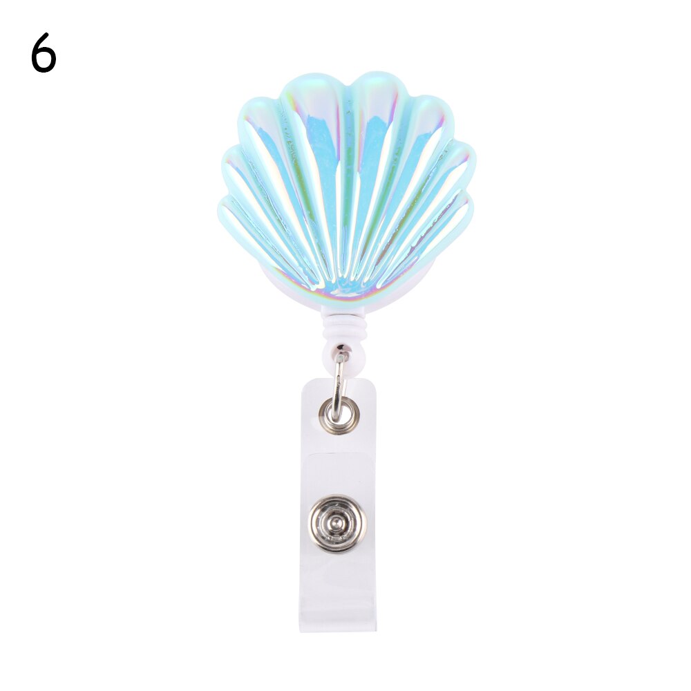 6 colors Shell Shape Resin Pull Name ID Card Badge Reel Holder Nurse Badge Reel Clip Retractable Exhibition Chest Card: 6