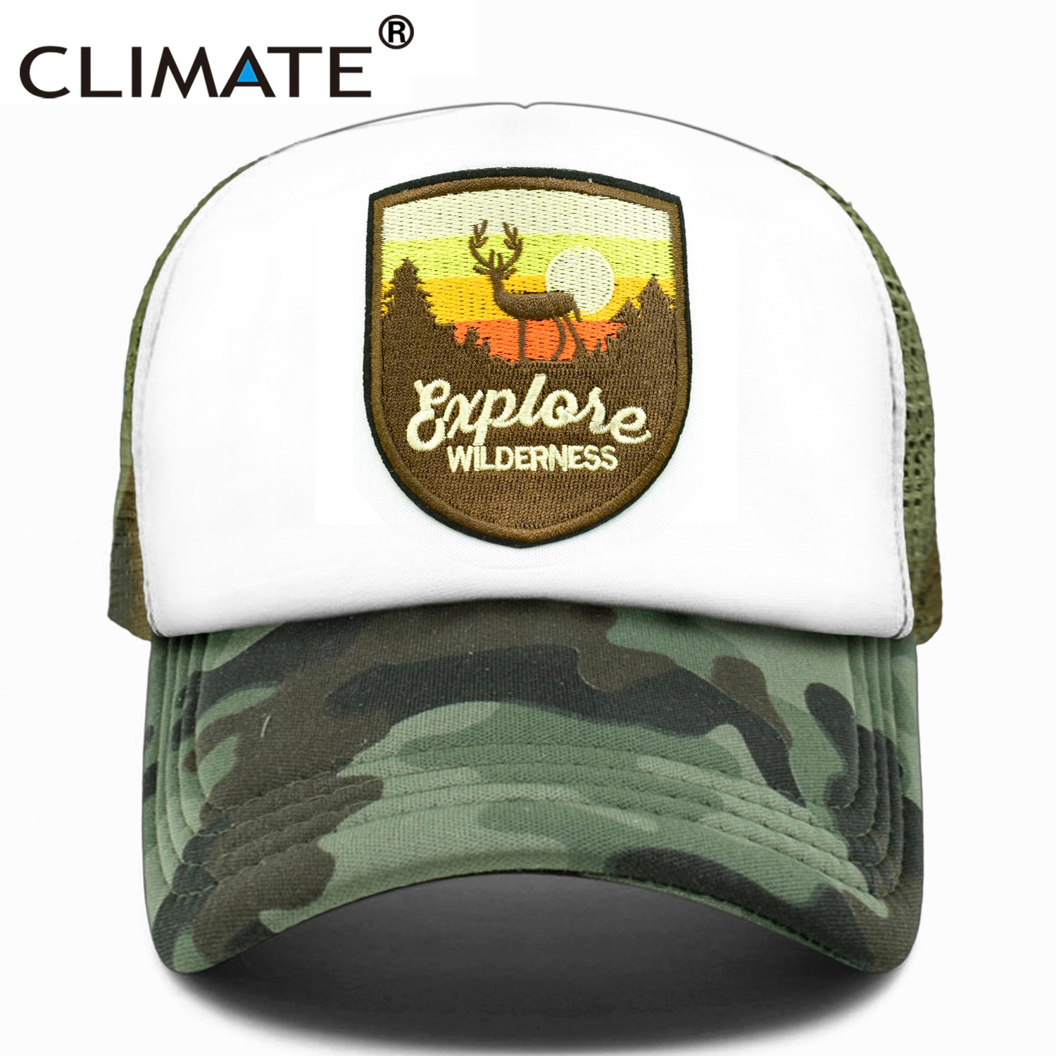 CLIMATE Explore Trucker Cap Wilderness wildlife Camouflage Cap for Outdoor Exploration Baseball Cap Summer Cool Mesh Caps: Camouflage / Kid 52to55cm Head