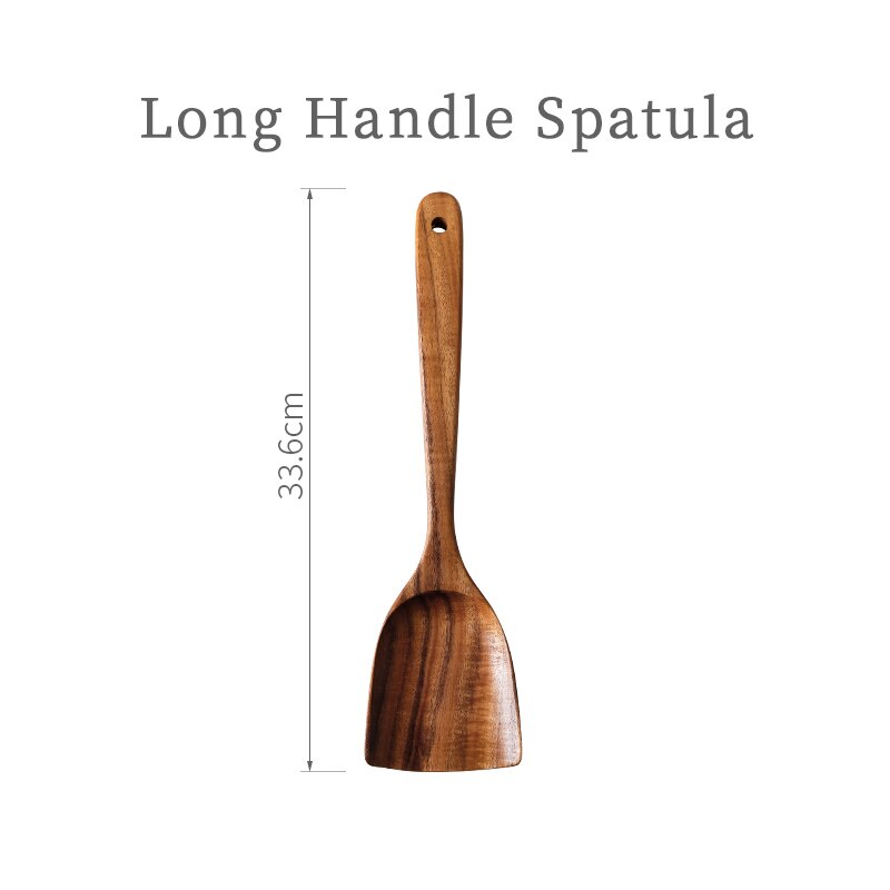 Teak Wood Spatula Spoon Colander Chopsticks Tablespoon Kitchen Wooden Soup Long handle Spoon: Long Handle Spatula