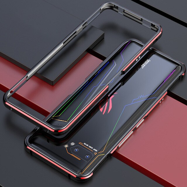 Stoßstange Für Asus ROG Telefon II ZS660KL fallen Ultra Dünne Aluminium Metall Stoßfest Harte Telefon fallen Abdeckung für Asus Zenfone rogphone 2: Schwarz rot