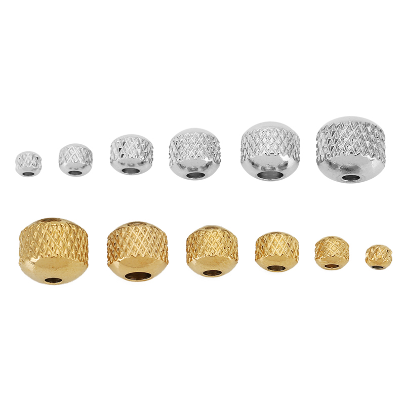 30pcs 3/4/5/6/7/8mm Stainless Steel Beads Gold Color Ridged Cyclinder Tube Spacer Loose Beads for Jewelry Making DIY Findings