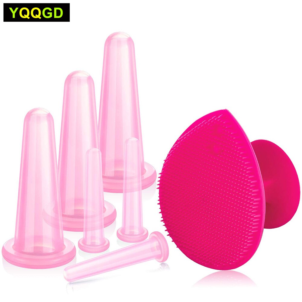 7Pcs Cupping Facial Set Voor Gezicht Eye Cupping Massage, facial Cupping Set Siliconen Cups Met Exfoliërende Borstel Voor Gezicht Hals Huid