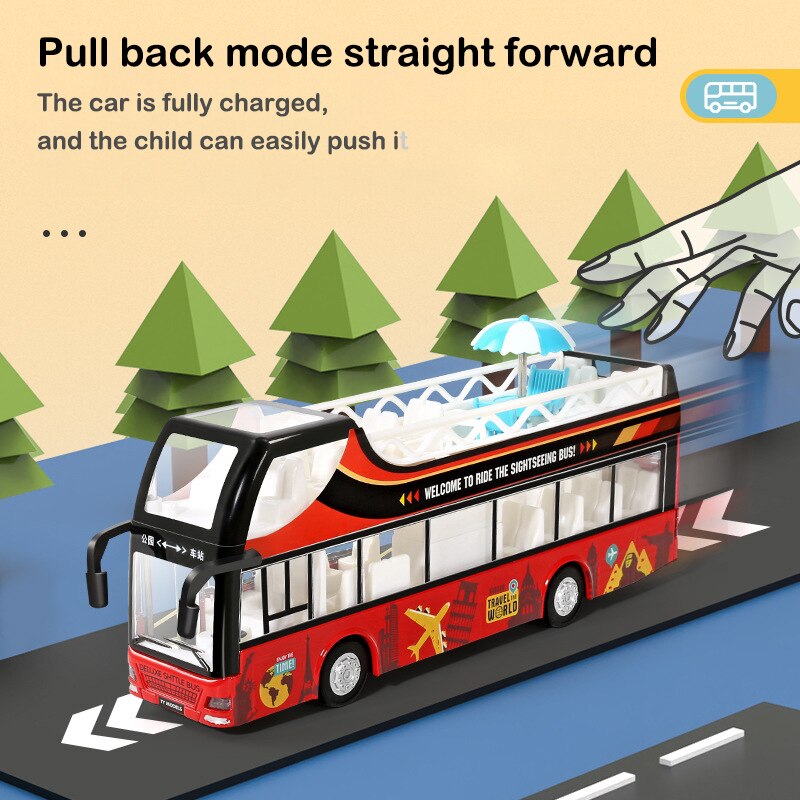 Children&#39;s toy simulation alloy car model double-decker bus bus boy toy sound and light can open the door car decoration