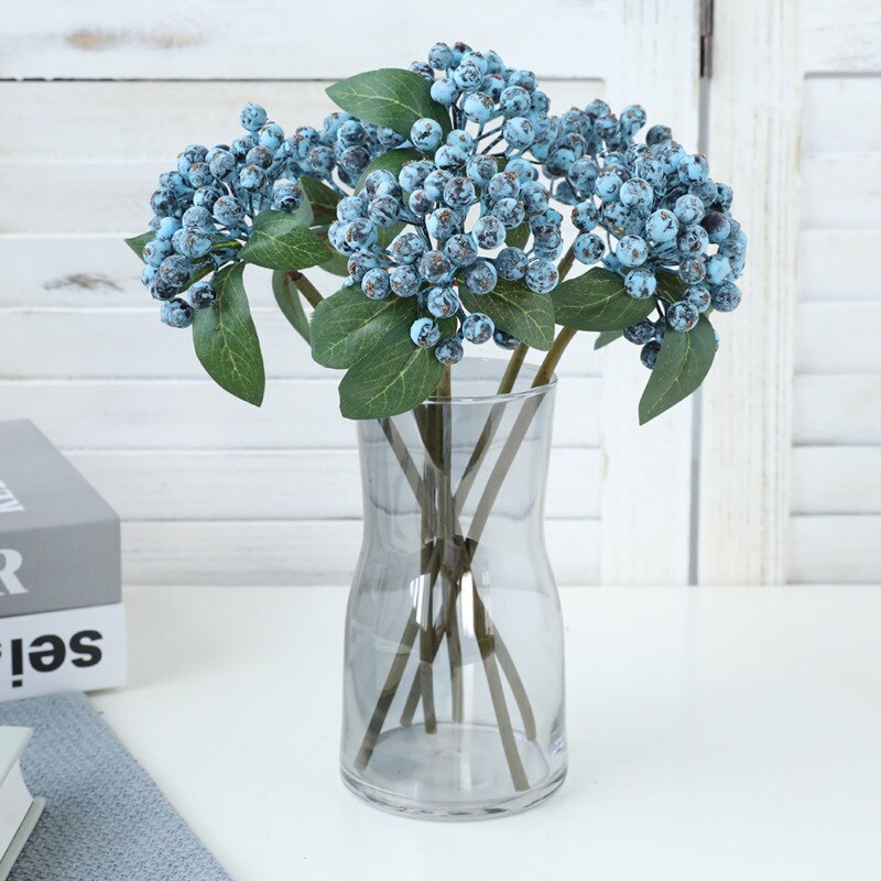 Conjunto de flores artificiales, set de 5 unids/set de racimos de frutas pequeñas para decoración de habitación, accesorios de arreglos florales de Navidad, bayas artificiales