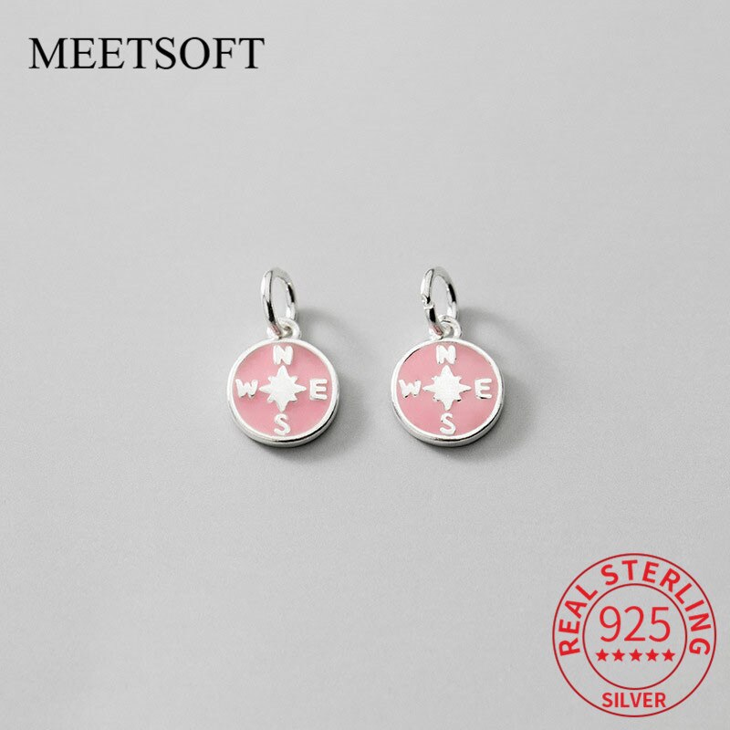 Meetsoft Leuke 925 Sterling Zilver Roze Kompas Charms Van Diy Handgemaakte Sieraden Ketting Deocration Bracelect Accessoire