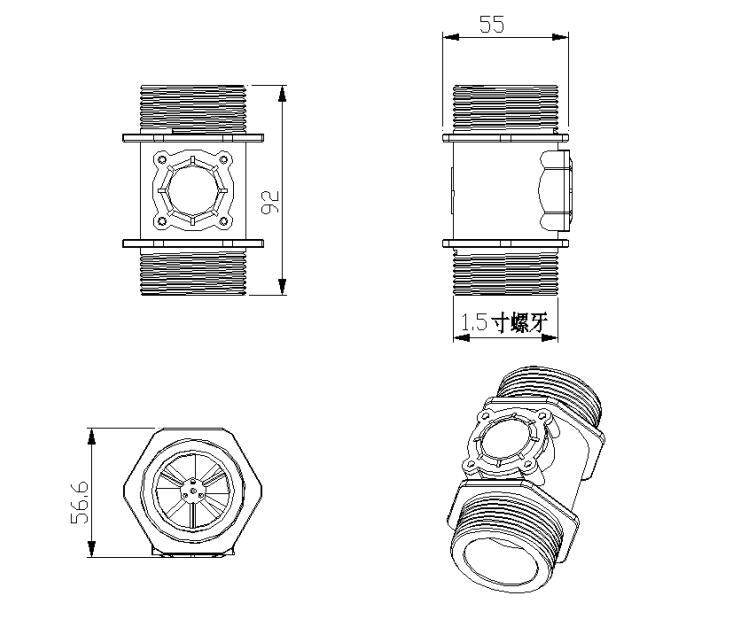 DN40 1.5 Inch Turbine Flowmeter Aanvoervoeler Hall Flow Meter Flow Rate Control 5 ~ 150L/Min