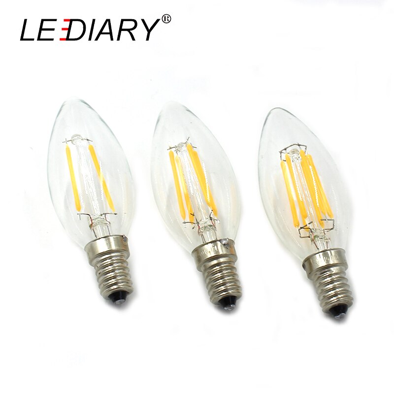 LEDIARY 5PCS High Lumen Dimmable C35 E14 LED Filament Candle Bulb Retro Edison LED E14 Clear Lamp 2W/4W/6W 220V Cold/Warm White: Without Tail / 6W / No / Cold white