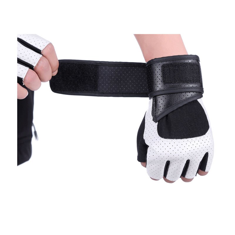Guantes de cuero para levantamiento de pesas, de medio dedo, para entrenamiento, soporte de muñeca, transpirable, para gimnasio, deporte, Fitness