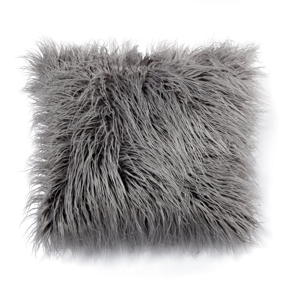Artificial Wool Fur Sheepskin Cushion Cover Hairy Faux Plain Fluffy Soft Throw Pillowcase Washable Square Solid Pillow Case 45cm: gray