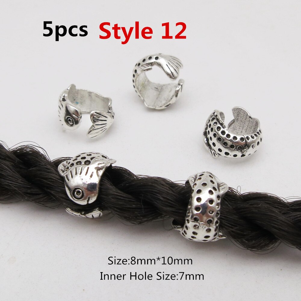 5 stk metal forskellige stilarter viking hår fletning dread skæg dreadlock perler ringe rør til kvinder mænd tilbehør: 5 stk stil 12