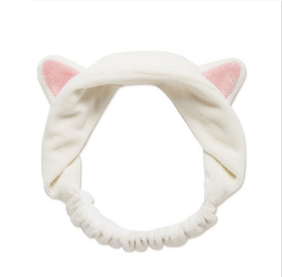 Härlig mjuk carol fleece katt öron smink kosmetisk dusch elastiskt hårband spa pannband tvätta ansikte hårspets pannband  hb011: Vit
