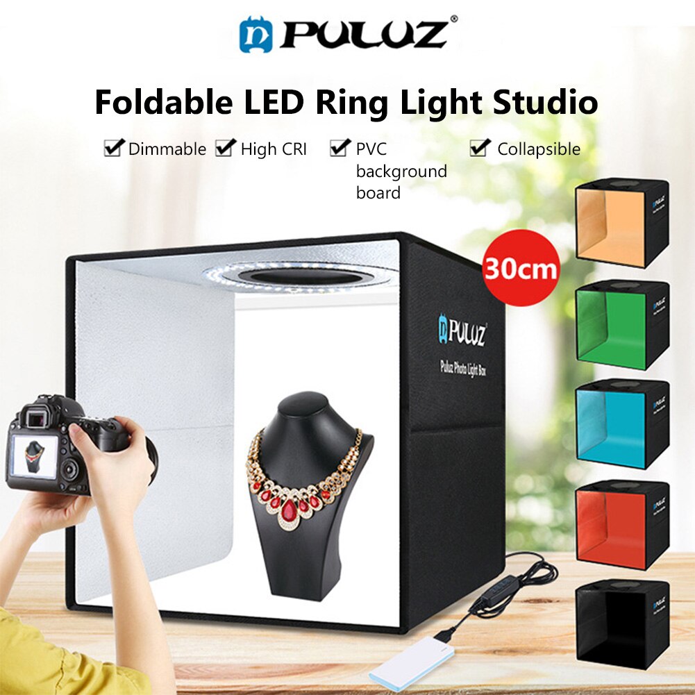 Puluz Photo Studio Lightbox Portable Photography Lighting Box Ring Led Softbox Shooting Tent Box Kit 6 Colors Backdrops Photobox