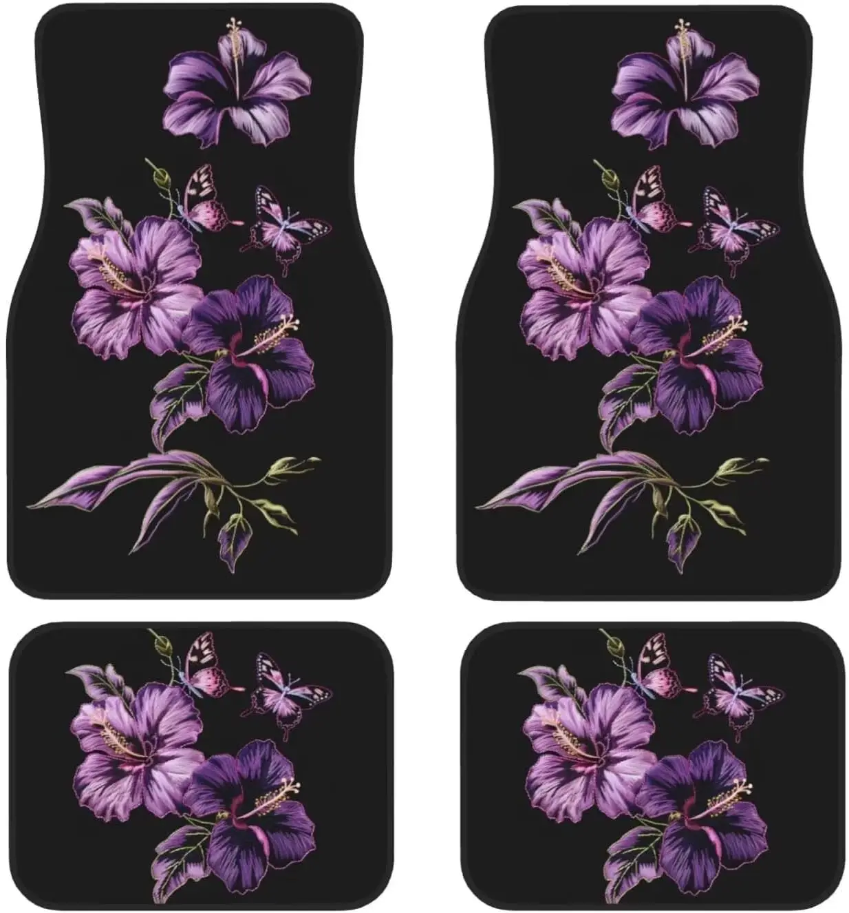 4 Uds alfombrillas de coche alfombras Rosa flor de cerezo Protector de suelo de coches para alfombra negro lindo Floral antideslizante alfombrillas traseras de coche: YELLOW