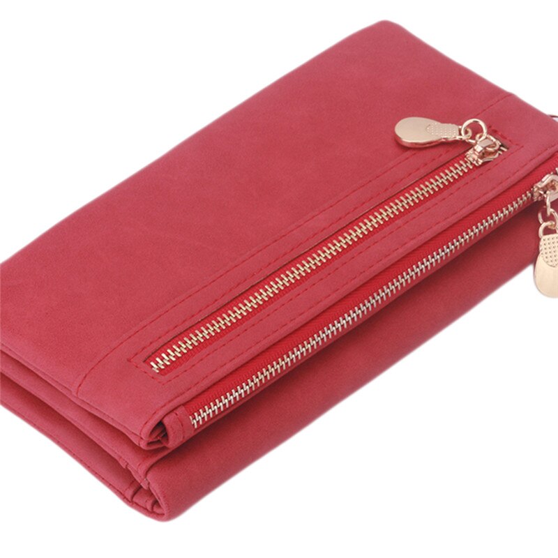 Carteras modernas para mujer, Cartera de cuero mate con doble cremallera, bolso de mano de día, bolso de mano para mujer: Red