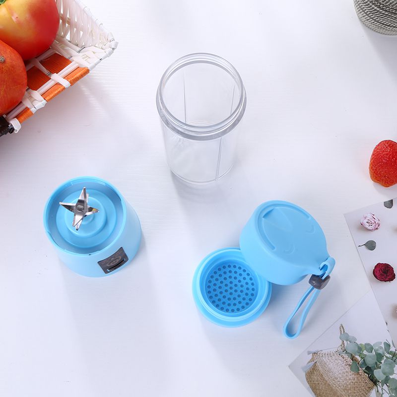 380ml USB Rechargeable Blender Mixer Portable Mini Juicer Juice Machine Smoothie Maker Household Small Juice Extractor: Blue With 6 Blades