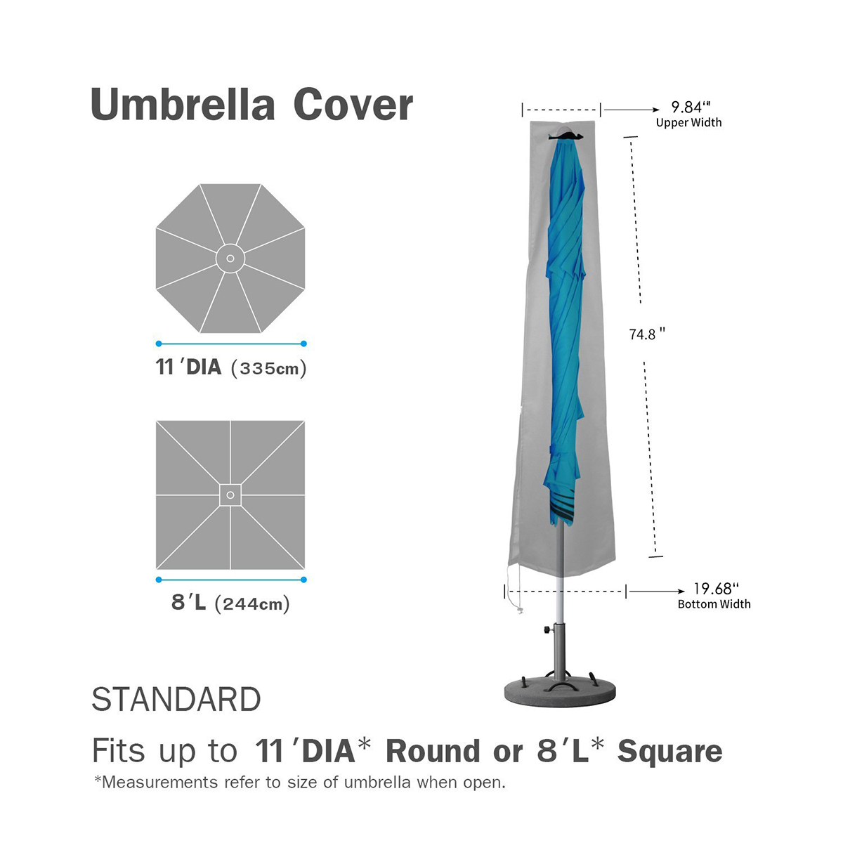Ekstra stort vandtæt  uv 420d oxford stof haven gårdhave cantilever parasol paraply lynlås dækning med teleskopisk stang