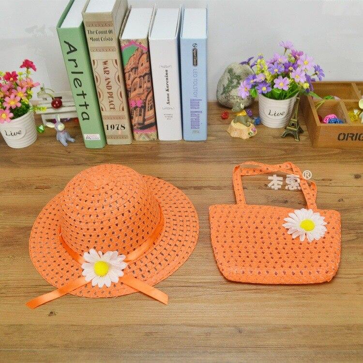 1 Straw Hat + 1 Bag Grote Rand Zomer Reis Stro Hoeden Zonnebrandcrème Roll-Up Zon Strand Hoeden Chapeu feminino Voor Kinderen 1-4 Y