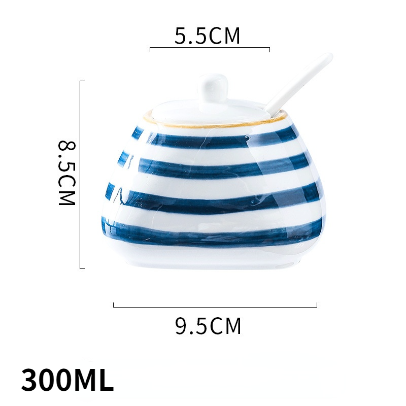 Ceramic seasoning pot set kitchen household salt shaker seasoning box seasoning bottle seasoning sugar MSG seasoning pot: Sea rhyme