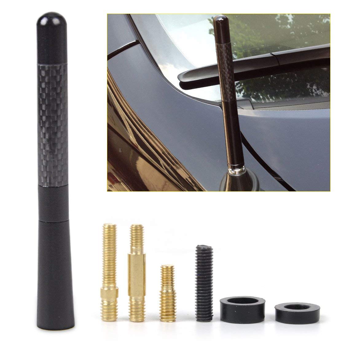 Carbon Radio Stubby Fiber Black Aluminum Alloy Screw Mast 4.7 inch Antenna for 1984 thru 2001 Jeep Cherokee XJ