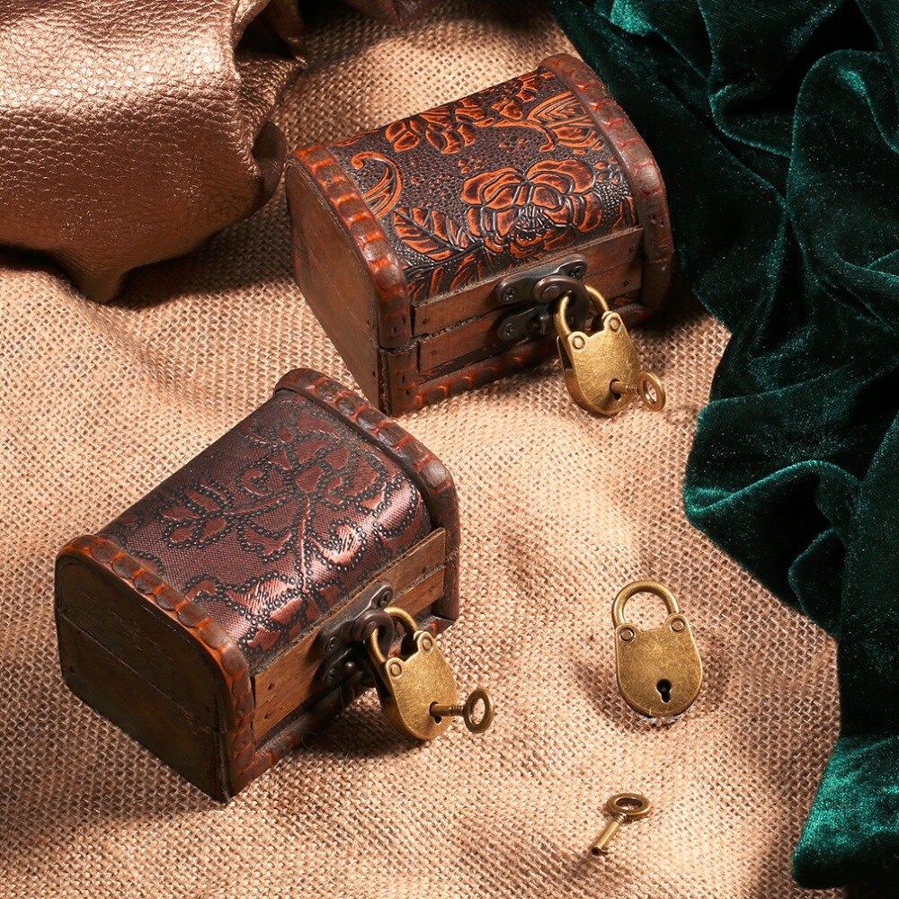 3 Stks/set Antiek Brons Plated Vintage Hangslot Sieraden Borst Doos Notebook Lock Bagage Riem Hangslot Met Sleutels
