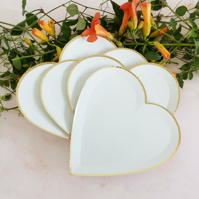 Bruiloftsdecoratie, feestbenodigdheden, wegwerpservies, verjaardagsfeestdecoratie, blauwe hartvormige papieren borden, papieren bekertjes