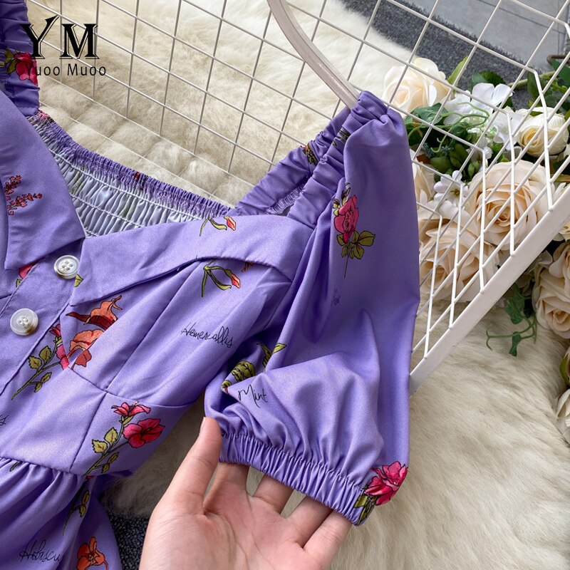 Yuoomuoo kvinner sommer ins lang kjole kvinnelig stil blomsterprint maxi kjole dame a-linje festkjole vestidos