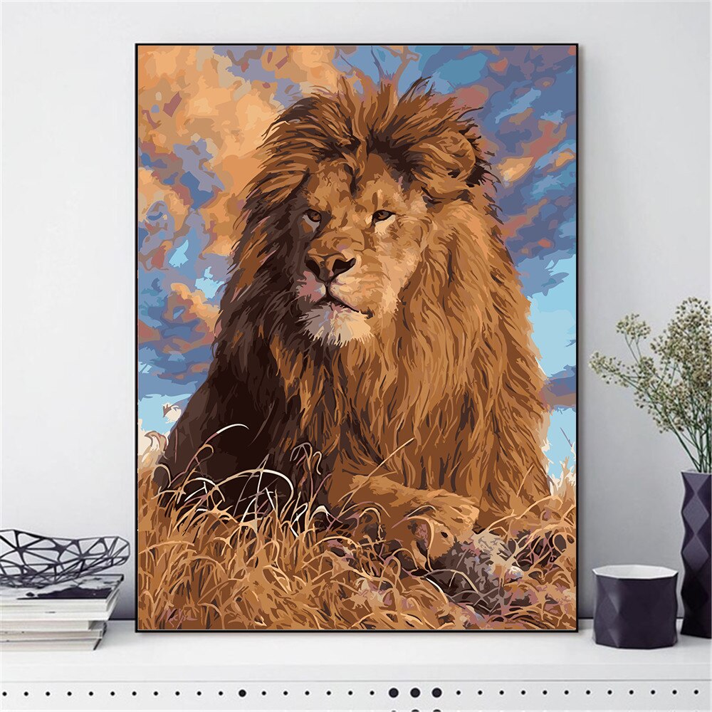 HUACAN Painting By Numbers Lion Animals Kits Pictures Drawing Canvas HandPainted DIY Oil Paint Home Decoration