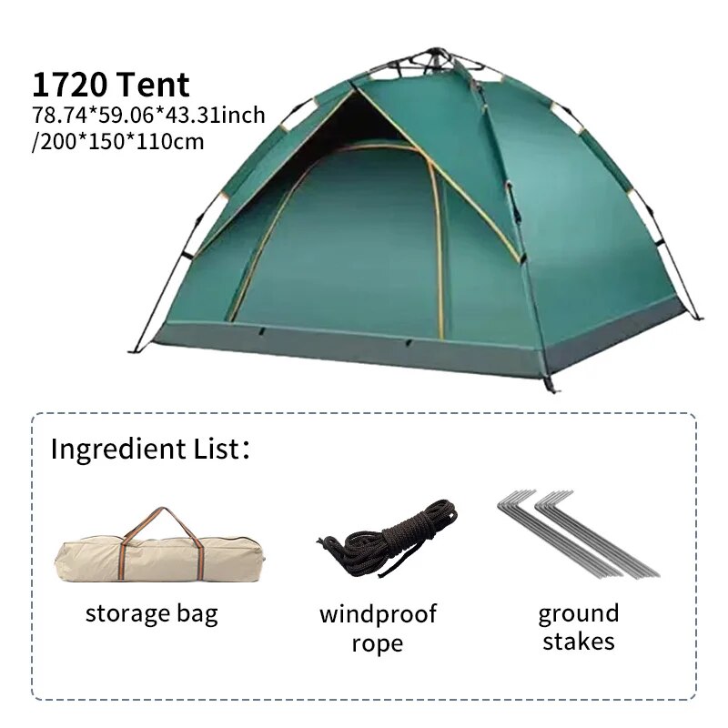 Tente pliante d'extérieur, entièrement automatique, ouverture rapide, pour 3-4 personnes, conduite autonome, Camping, résistant à la pluie, au soleil, Portable: Rouge