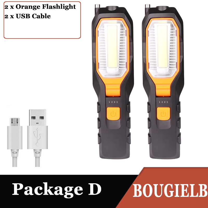 COB LED Work Light USB Rechargeable Power Adjustable Inspection Lamp Magnetic Hand Torch Camping Lantern Hook Magnet Pick Tools: Package D