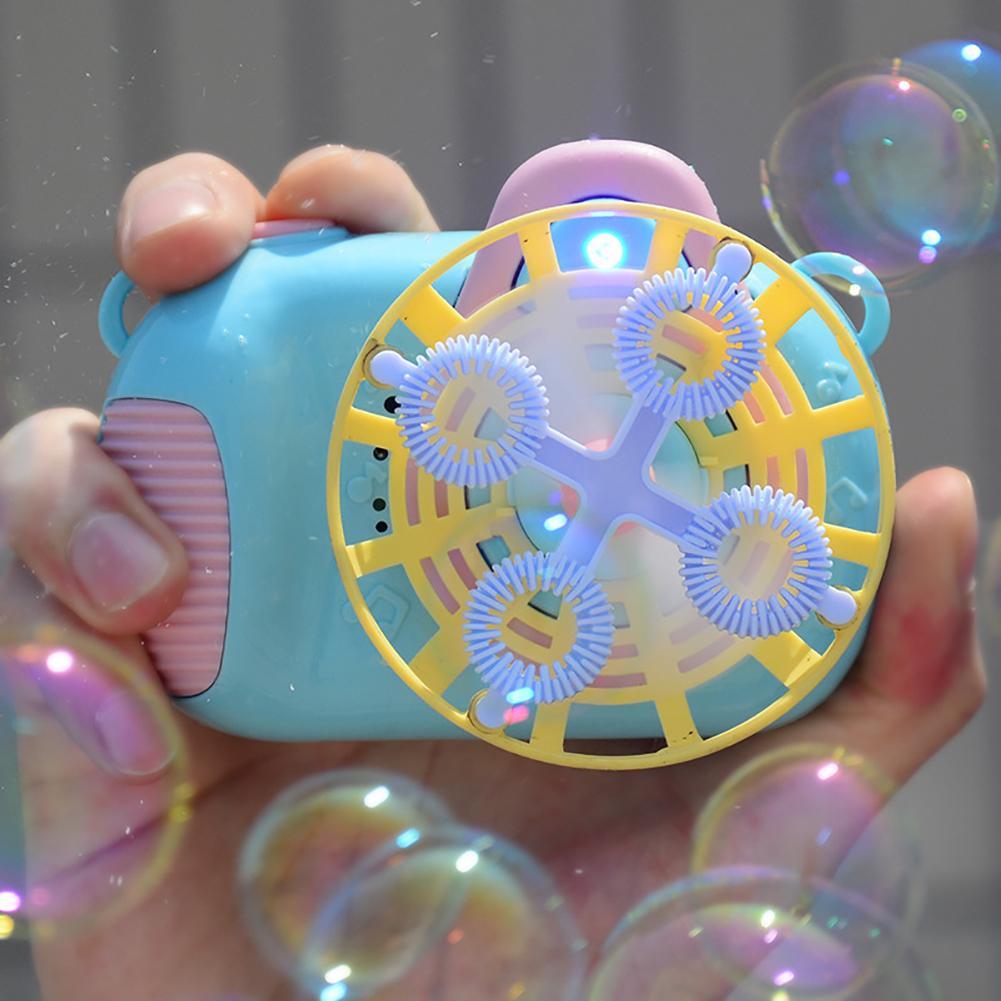 Leuke Camera Vorm Elektrische Muziek Licht Blazen Bubble Maker Blower Outdoor Kid Speelgoed Bruiloft Benodigdheden Bubble Machine