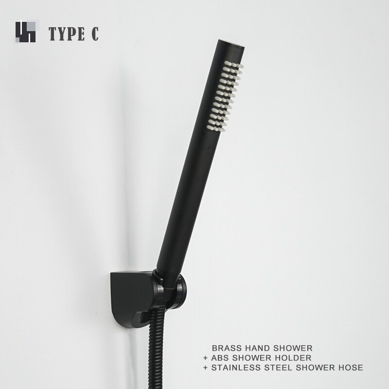 Brass Hand Shower Matte Black Hand Held Shower Set with Holder and Hose Wall Mounted Hand Hold Shower Head: C Type Whole Set