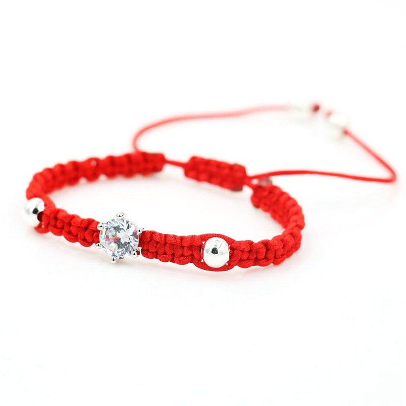 Bppccr Rood Touw Draad String Gevlochten Armbanden Vrouwen Meisjes Zilveren Kleur Kristallen Aaa Zirkoon Liefhebbers Chakra Armband Pulsears