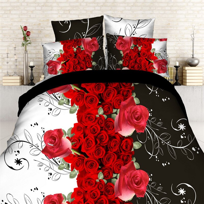 3d romantic wedding rose bedding set duvet cover pillow case queen twin size bed linen set: ZX15145 / 150x200 2pcs