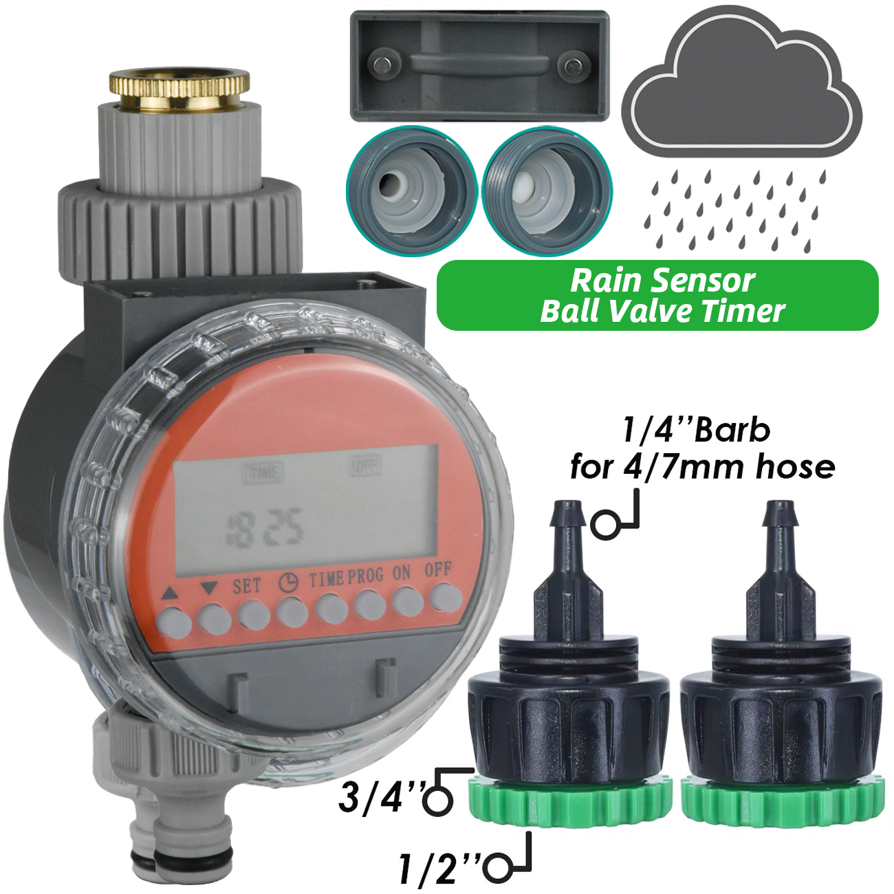 Zawór kulowy czujnika deszczu robić szklarni KESLA, bezciśnieniowy, z timerem robić automatycznego nawadniania, zestaw robić nawadniania kropelkowego, zbiornik na wodę.: biały
