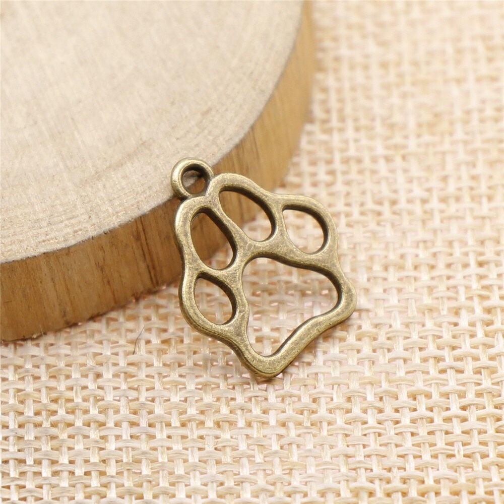 WYSIWYG 20pcs 19x17mm 3 Colors Antique Gold Antique Silver Color Antique Bronze Hollow Dog Paw Charms For Jewelry Making