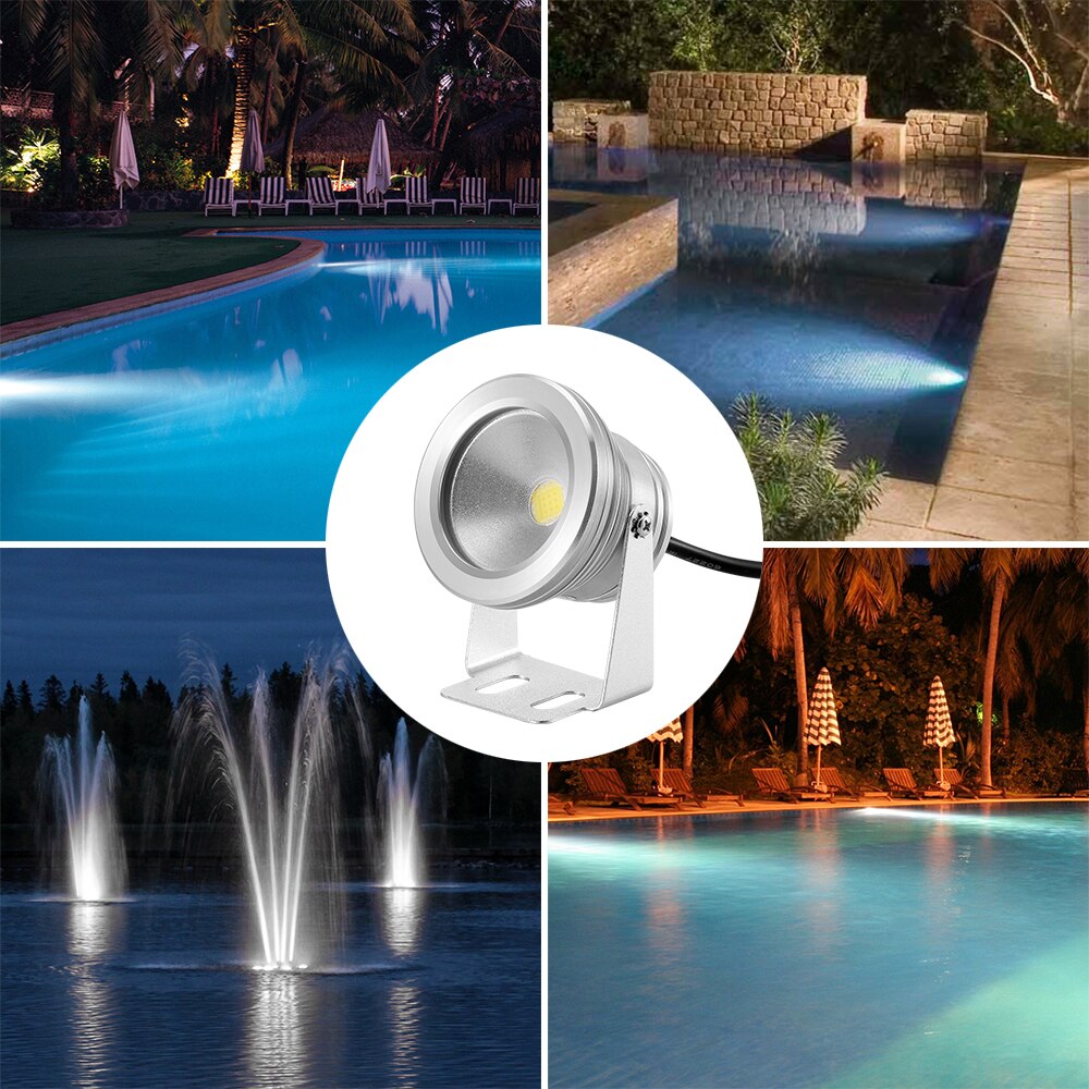 Luz LED subacuática impermeable IP65 para fuentes de piscina, estanque, jardín, acuario, 900 ~ 1000LM, Dirección de 180 grados: Sliver  cool light