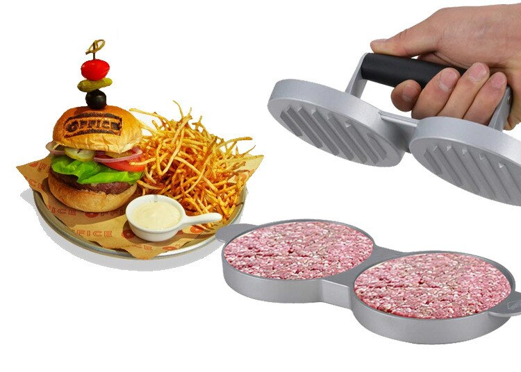 Stainless Steel Fast Meat Press & Kitchen Indispensable Pressing Meat Tool & Two Cylinders Simultaneously Pressing