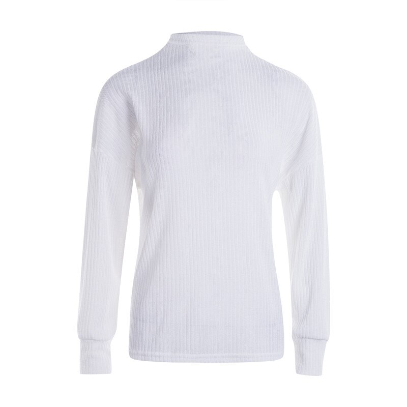 Otoño Invierno mujeres suéter de jerséis sueltos de punto elástico Jumper Slim medio cuello de tortuga mujer Blanco sólido suéteres Tops