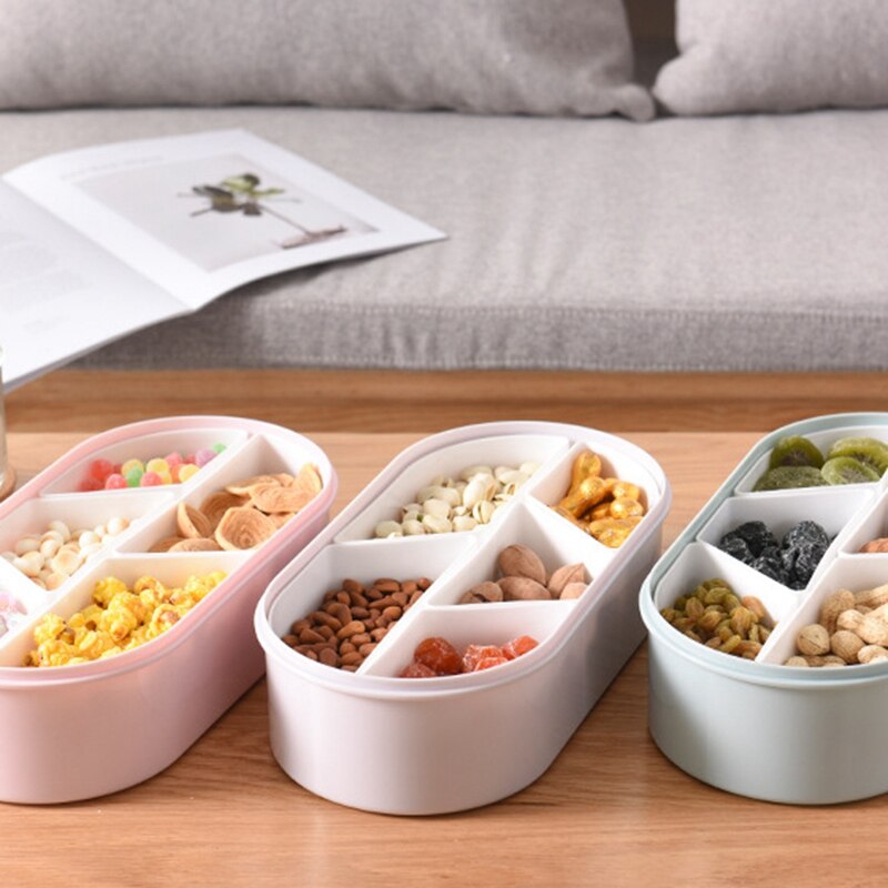 Fruits Nuts Plate with Lid Seal Detachable Multi Sectional Sub Grid Plastic Tray Candy Snack Dish Bowl Dessert Serving Platter-P