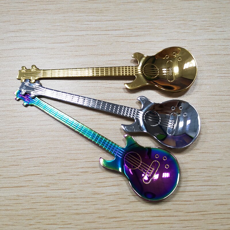1pcs Stainless Steel Guitar Shaped Coffee Spoon Teaspoon Musical Coffee Spoons Teaspoons Mixing Spoons Kitchen Dining Bar Tools