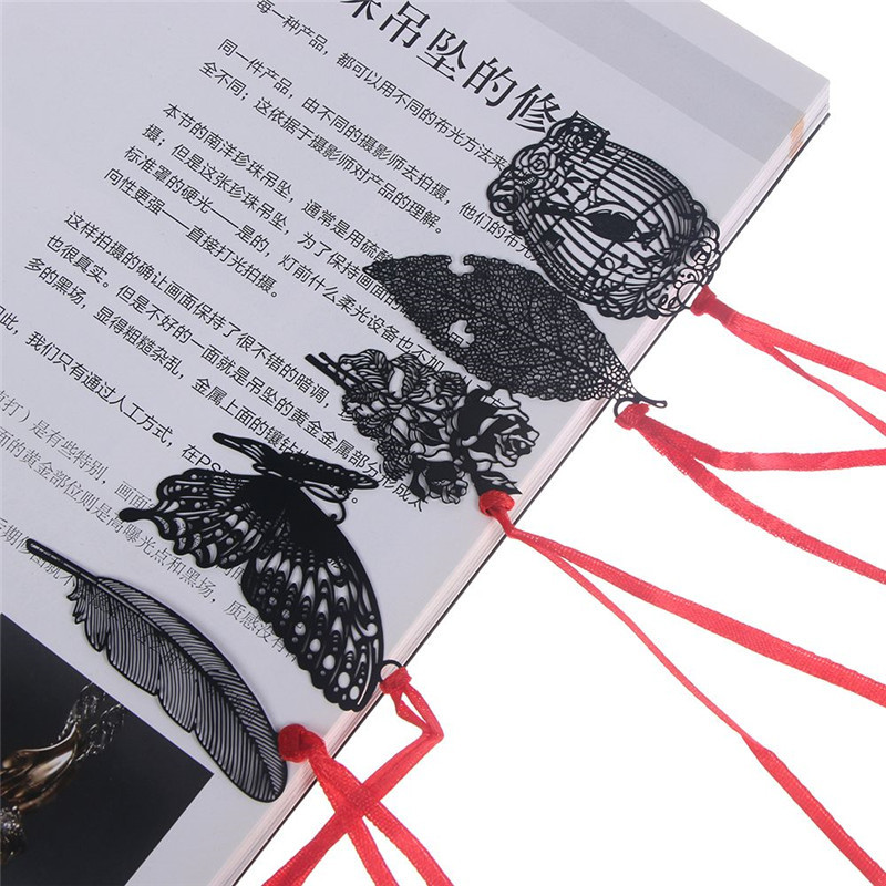 Bricolage mignon Kawaii noir papillon plume métal signet pour livre papier articles créatifs belle coréen papeterie paquet