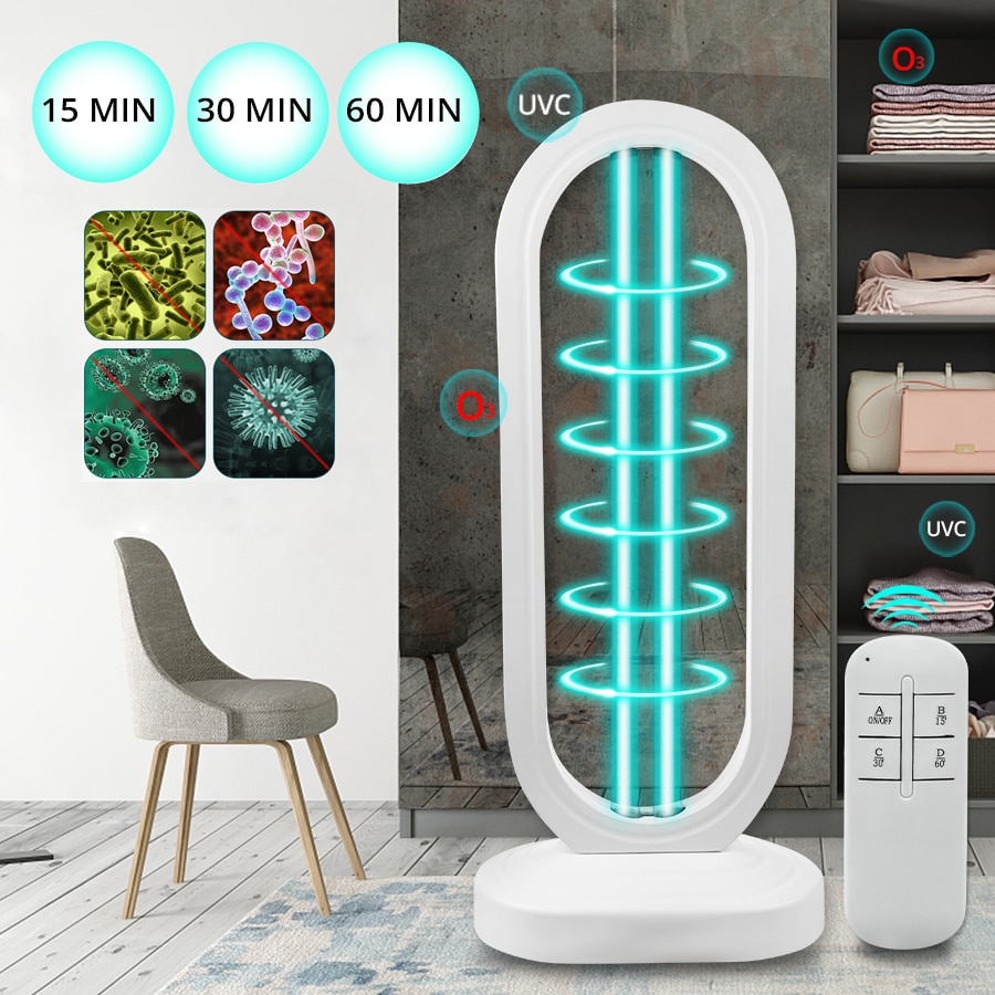 50W UV Lamp Sterilizer Ozone Quartz Lamp Irradiator UVC Bactericidal Disinfection Light 3-block Timer 15/30/60min Germicidal