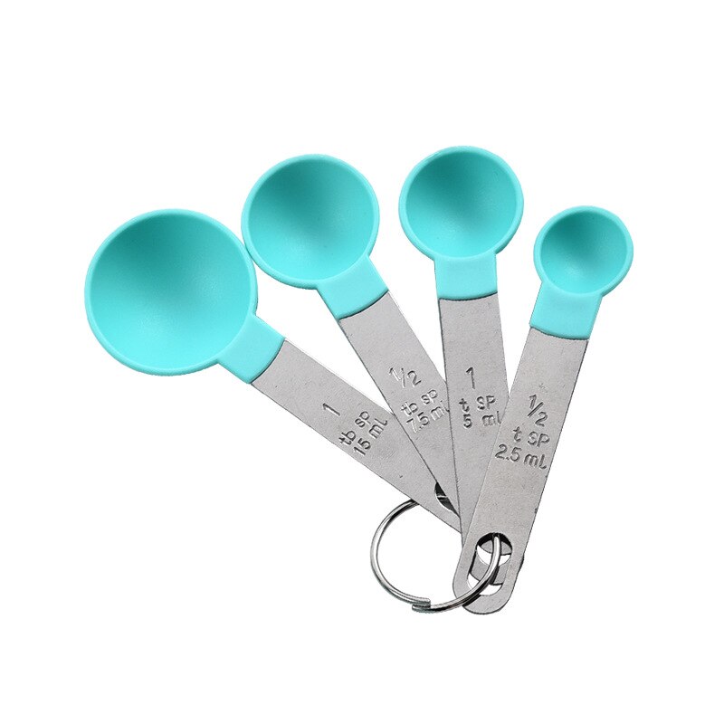 Stainless Steel Measuring Cup Measuring Spoon Set 8-piece Stainless Steel Handle Measuring Cup Measuring Baking Metering Set: spoon (green)