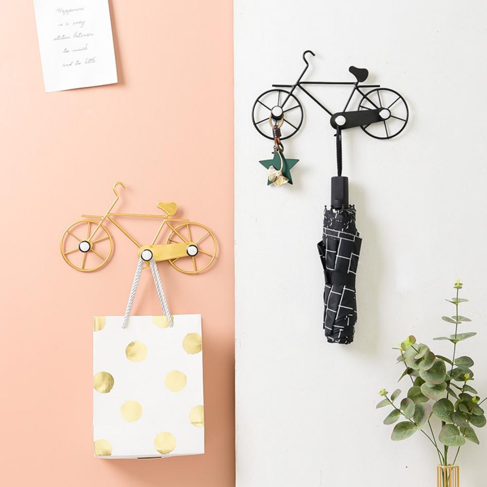 Gouden Fiets Vorm Muur Haken Decoratieve Haken Muur Art Decor Ijzeren Deur Haak Thuis Organizer Sleutelhouder Hoed Tas Haak hanger