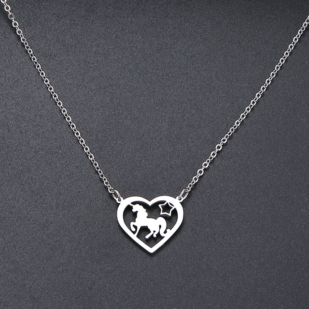 Mode Liefde Hart Eenhoorn Ketting Exquisite Hollow Hanger Kettingen Populaire Keten Collares Roestvrij Stalen Sieraden