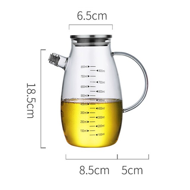 Bouteille d'huile en verre Transparent avec poignée | Échelle résistante à la chaleur à haute Borosilicate fournitures de cuisine, Sauce de soja, vinaigre: Oiler  850ml