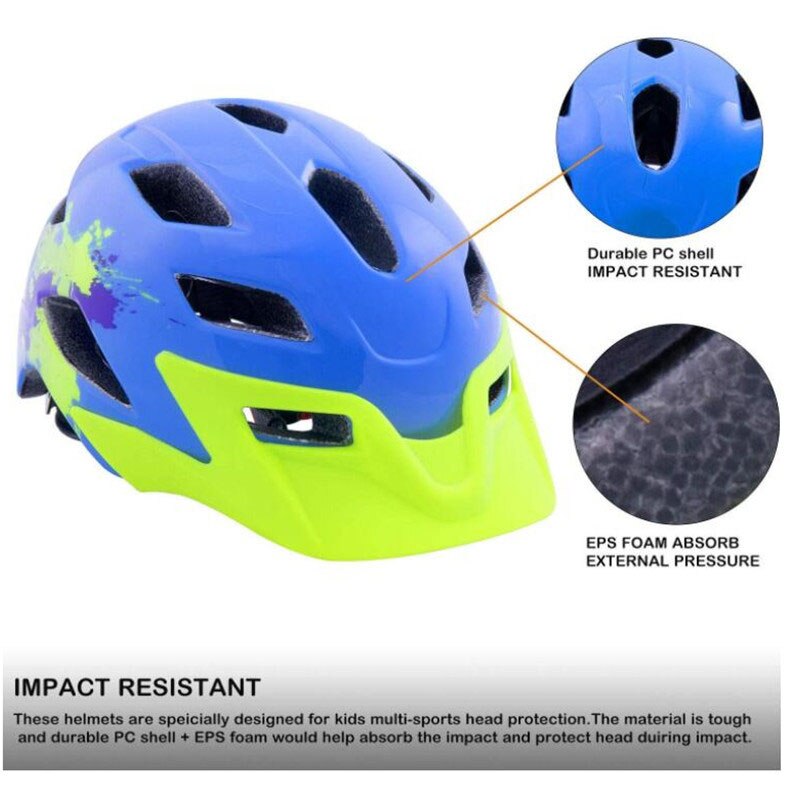 EXCLUSKY Kids Bike Helmet Child Size 50~57cm Fit for 5~13 Years Red Mtb Cycling Helmet Bicycle safety protection Sport Cap E