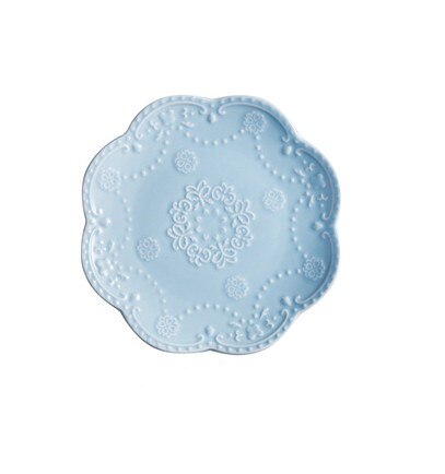 European Style Flat Plate-6&quot;8&quot;10&quot;Western Steak Plate -Embossed Round Shallow Plate Pure White Bone China Dessert Tray Home Acces: 8 inches-1pc-Blue